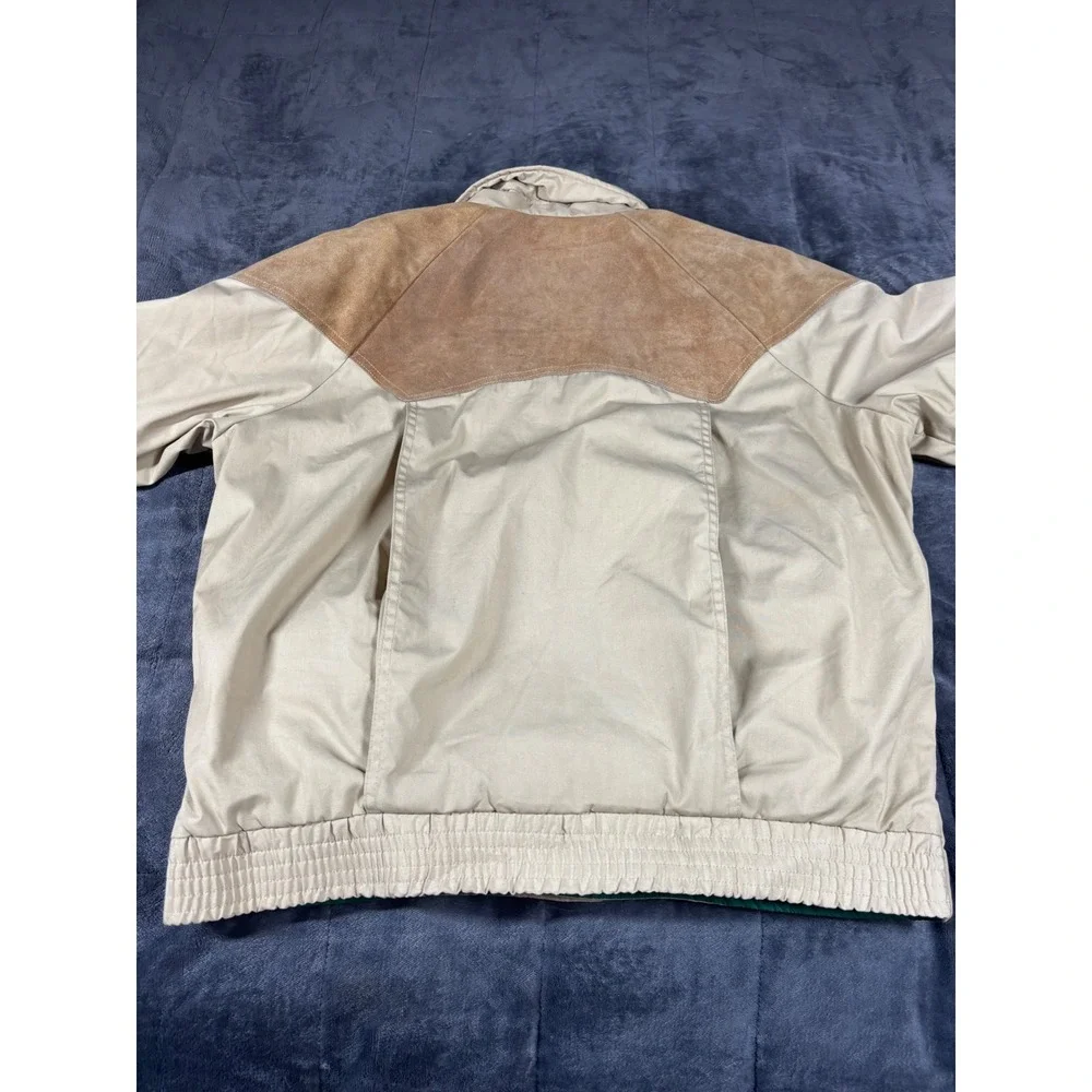 Woolrich Vintage Mens Western Suede Yoke Puffer Jacket Tan Beige Size M 6394